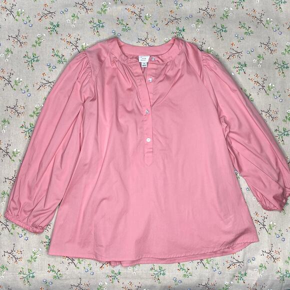 A New Day Women's Pleated Loose Blouse Pink Medium Cotton Gathered Balloon - Picture 1 of 3